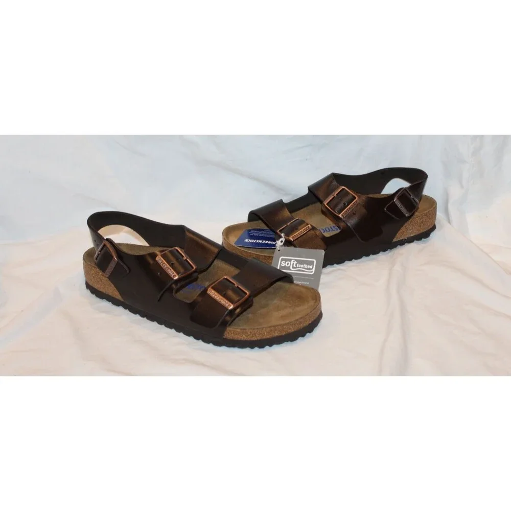 BIRKENSTOCK MILANO MEN'S AMALFI TESTA DI MORO LEATHER SANDALS EU 42 REGULAR